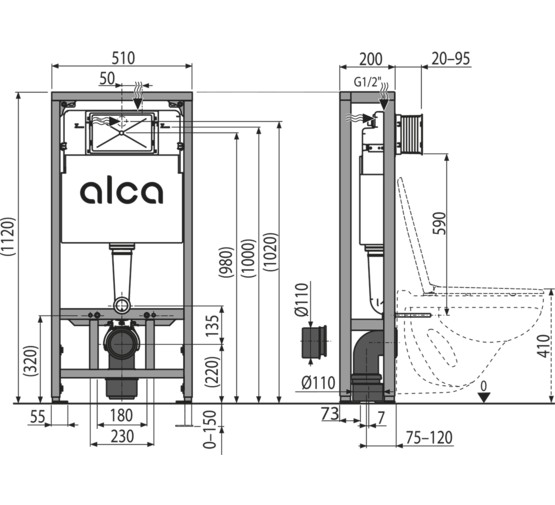 Инсталляция для унитаза Alcadrain Solomodul AM116/1120