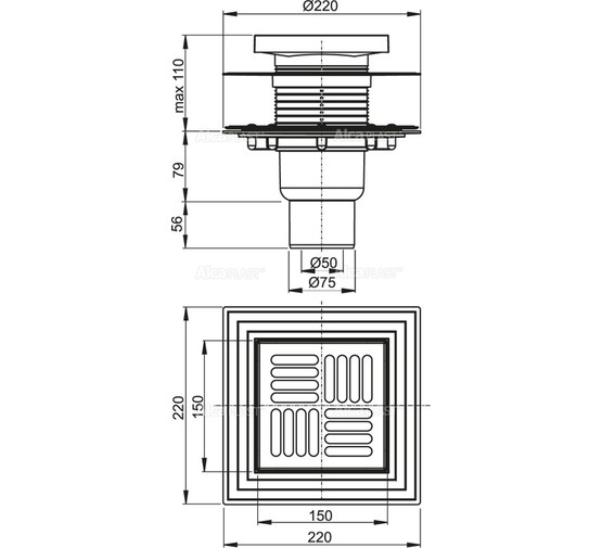 Трап сливной Alcaplast APV4444 15 см вертикальный