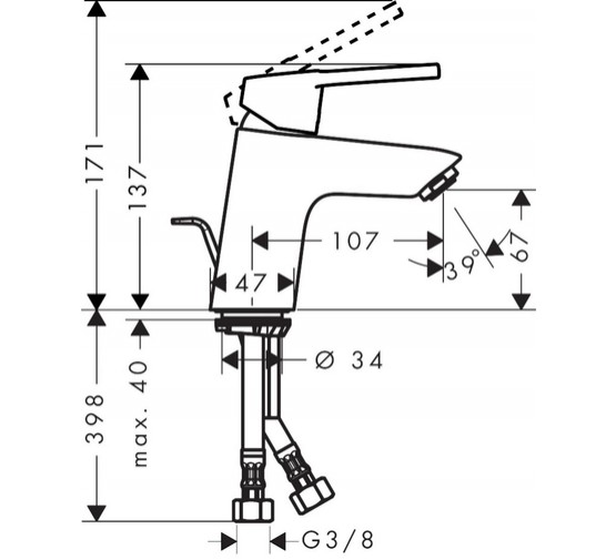 Смеситель для раковины HANSGROHE Logis Loop 70 71150000 с  д/к