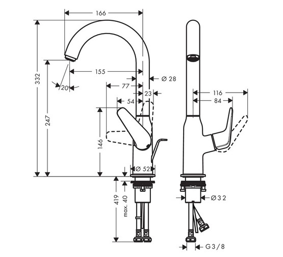 Смеситель для раковины HANSGROHE Novus 240 71126000 с  д/к