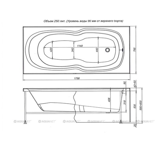 Акриловая ванна Aquanet Riviera 180x80