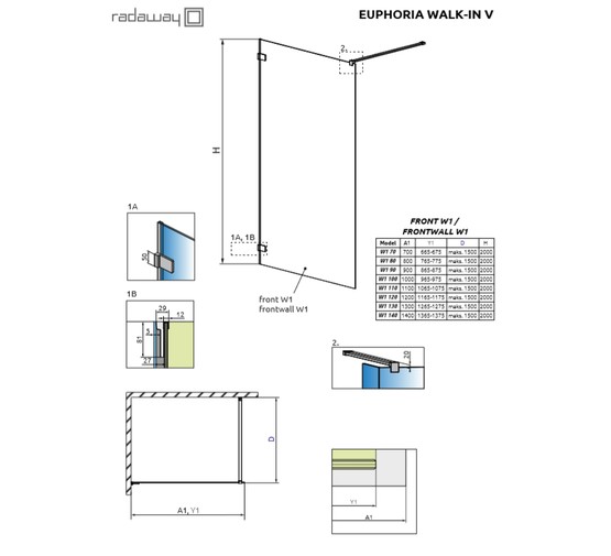 Душевая перегородка Radaway Euphoria V 70 700x2000 хром, прозр.стекло