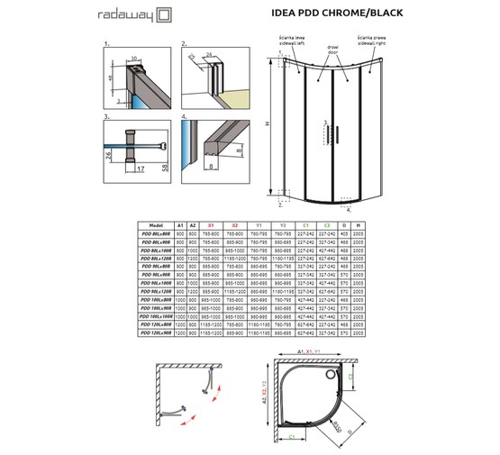 Душевой угол Radaway Idea Black PDD  800х800  черный, прозрачное стекло