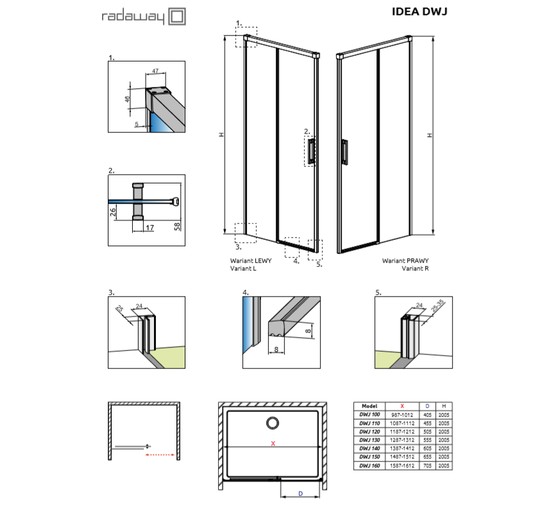 Душевая дверь Radaway Idea Black DWJ  1000x2005 L черный, стекло прозрачное