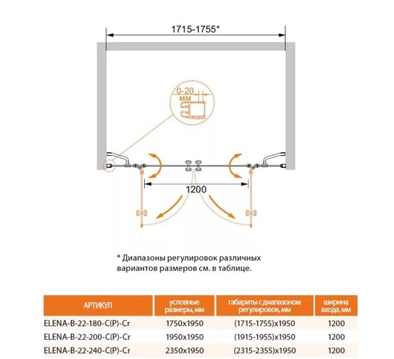 Душевая дверь Cezares Elena-B-22-200-P-Cr 200 хром текстурное стекло 