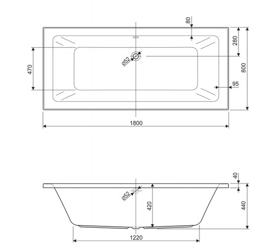 Акриловая ванна Cezares Plane Mini 180 180x80