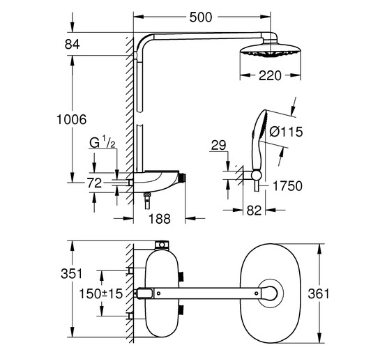 Душевая система Grohe SmartControl  Rainshower Duo 26250000 термостат хром