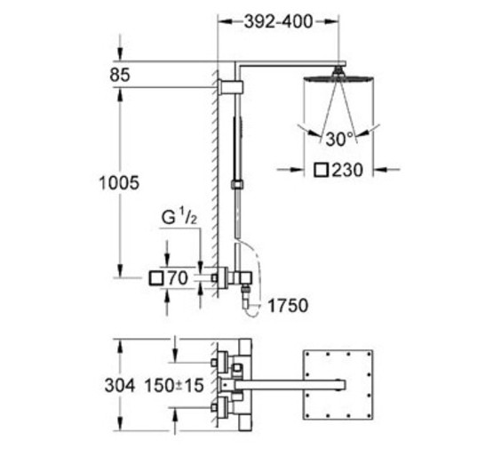 Душевая система Grohe Euphoria Cube System 230 26087000 термостат хром