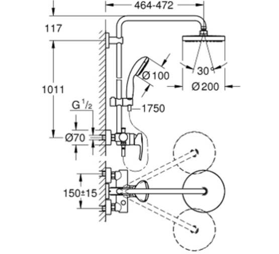 Душевая система Grohe Tempesta Cosmopolitan 200 26244001 со смеситем хром