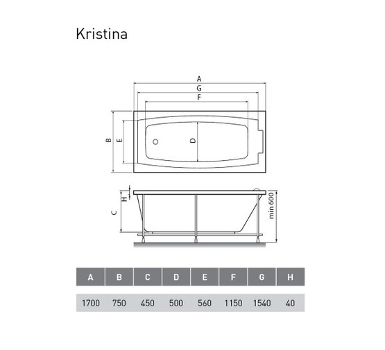 Акриловая ванна Relisan Kristina 170x75