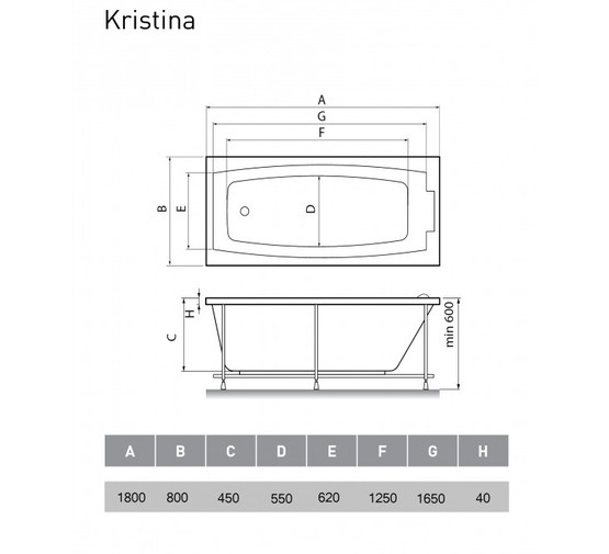 Акриловая ванна Relisan Kristina 180x80