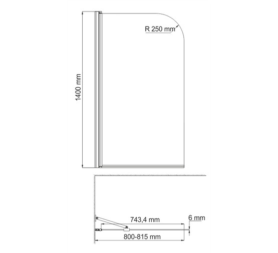 Шторка для ванны Wasserkraft Leinel 35P01-80 Fixed 800x1400 хром, прозр.стекло 