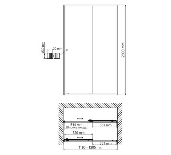 Душевая дверь Wasserkraft Dill 61S05 120 черный,прозр.стекло 