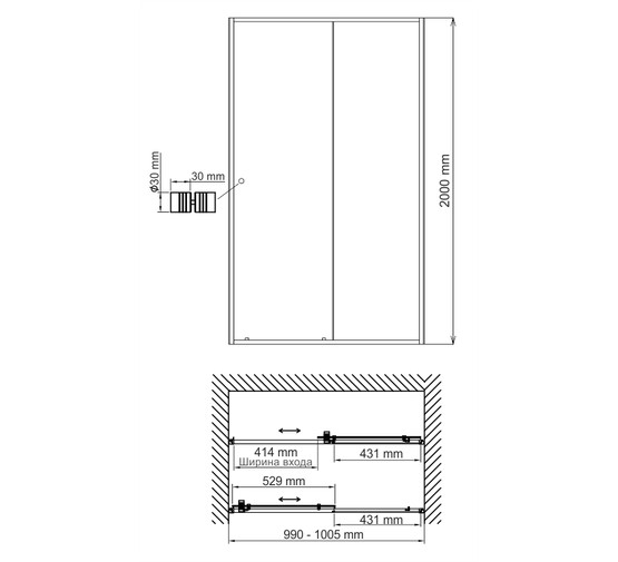 Душевая дверь Wasserkraft Dill 61S12 100 черный,прозр.стекло 