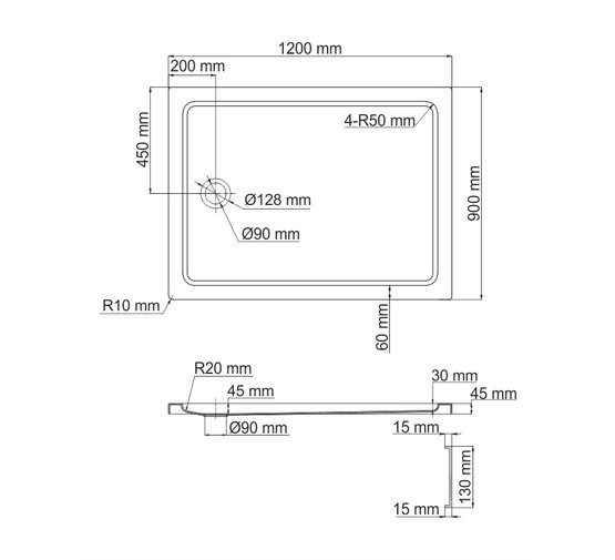 Душевой поддон Wasserkraft Amper 29Т07  1200x900 акриловый