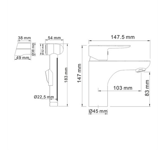 Смеситель для раковины Wasserkraft Leine 3508 с гигиеническим душем хром