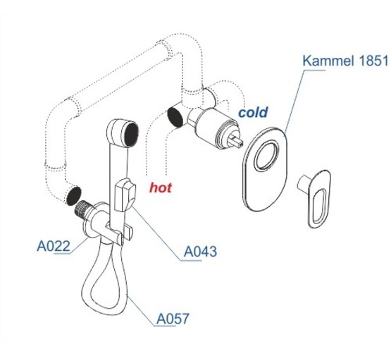 Гигиенический душ Wasserkraft Kammel A111857 со смесителем шланг 1,2 м хром