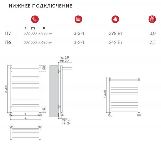 Полотенцесушитель водяной Terminus Хендрикс 500x600 П6 3-2-1 черный