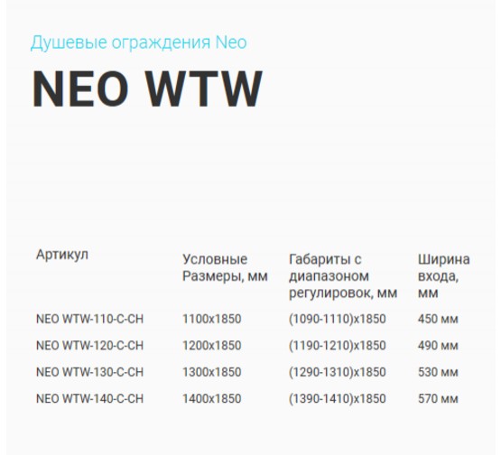 Душевая дверь GOOD DOOR Neo WTW-130-C-CH хром, стекло прозрачное