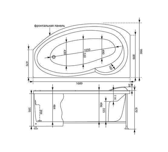 Акриловая ванна Aquanet Jersi 170x100 L