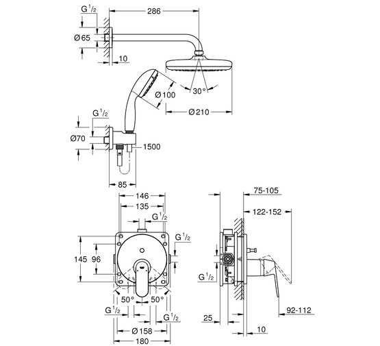 Душевая система Grohe Eurosmart Cosmopolitan 25219001 со смесителем хром