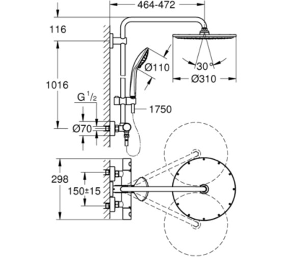 Душевая система Grohe Euphoria System 310 26075DL0 термостат теплый закат матовый