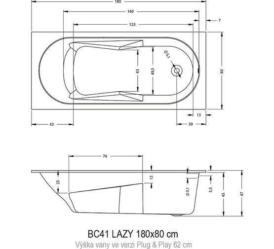 Акриловая ванна Riho Lazy 180x80