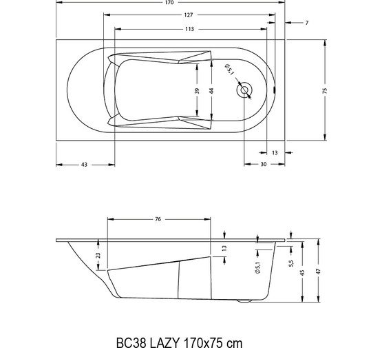 Акриловая ванна Riho Lazy R 170x75