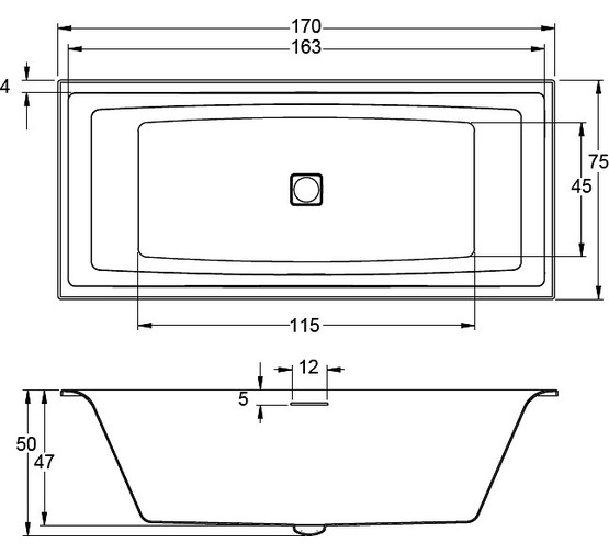 Акриловая ванна Riho Still Square LED L 170x75