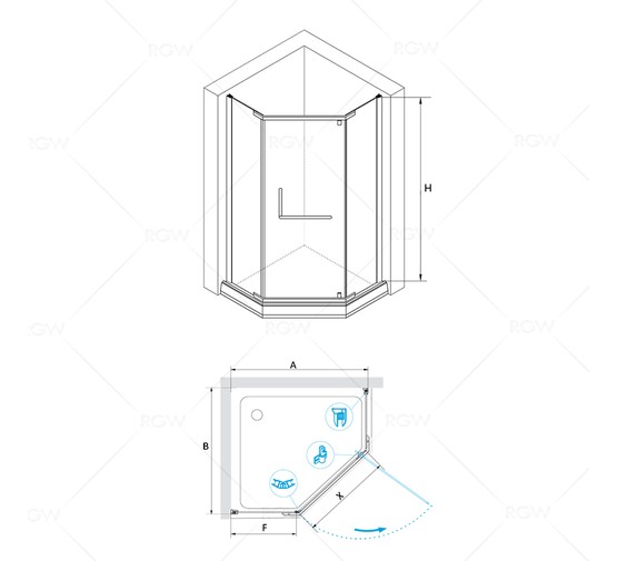 Душевой угол RGW Hotel HO-081B 900x900 черный,прозр.стекло 