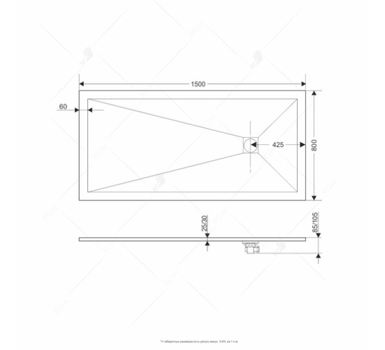 Душевой поддон RGW ST-W 1500x800 литьевой мрамор 