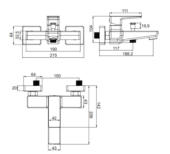 Смеситель для ванны Omnires Parma PM7430CRB настенный белый/хром