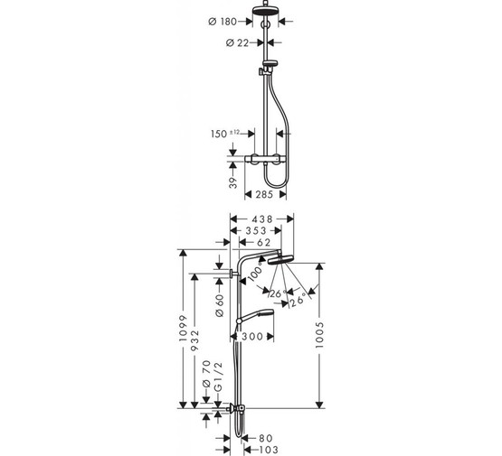 Душевая система HANSGROHE Crometta 160 1Jet 27264400 со смесителем термостат
