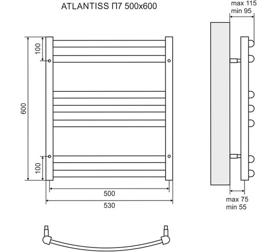 Полотенцесушитель водяной Lemark Atlantiss 500x600 П7