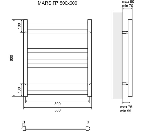 Полотенцесушитель водяной Lemark Mars 500x600 П7 хром