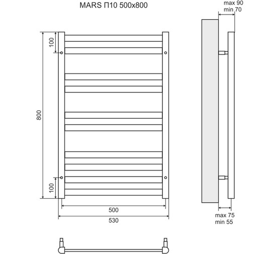 Полотенцесушитель водяной Lemark Mars 500x800 П10 хром