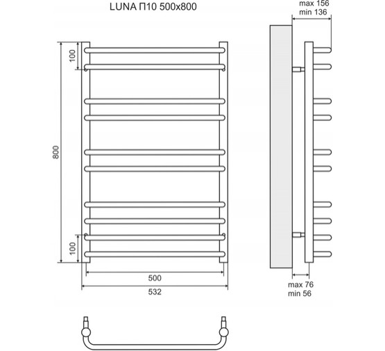 Полотенцесушитель электрический Lemark Luna 500x800 П10 хром