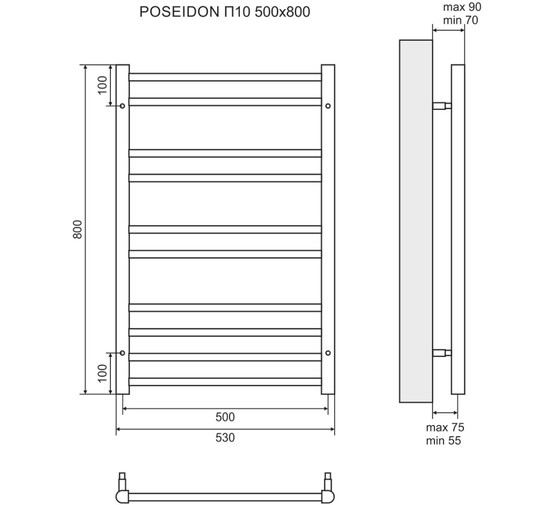 Полотенцесушитель водяной Lemark Poseidon 500x800 П10 хром