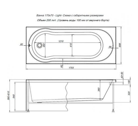 Акриловая ванна Aquanet Light 170x70