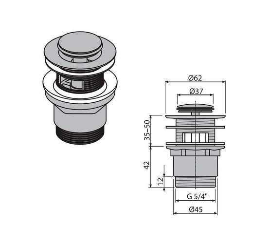 Донный клапан Alcaplast A39 с переливом хром 
