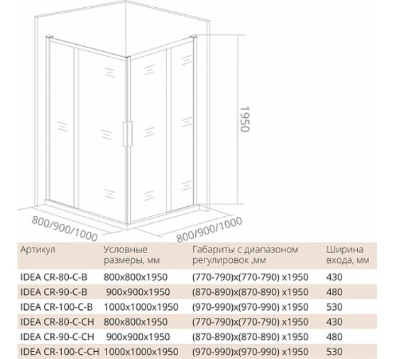 Душевой угол GOOD DOOR Idea CR-80-C-B 800x800 черный,прозр. стекло 