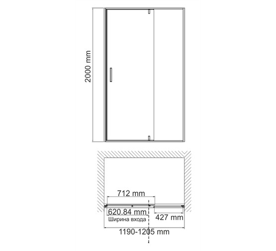 Душевая дверь Wasserkraft Elbe 74P05 120 черный,прозр.стекло 