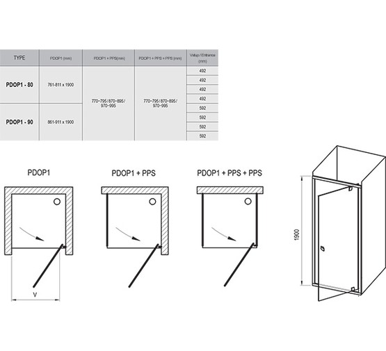 Душевая дверь Ravak Pivot PDOP1 -80 черный + стекло Транспарент