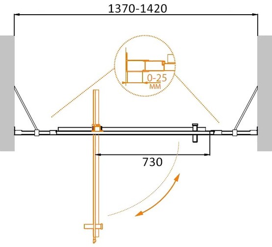 Душевая дверь Cezares MOLVENO-BA-12-100+40-C-Cr-IV 140 см хром прозрачное стекло 