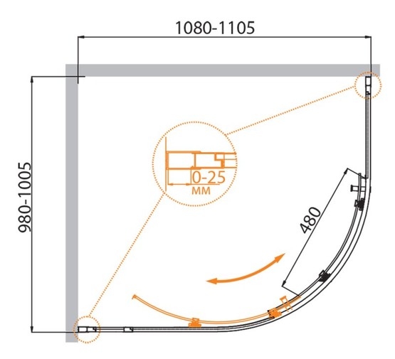 Душевой угол Cezares Molveno-RH-1-110/100-P-Cr 1100x1000 хром текстурное стекло