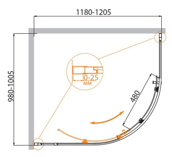 Душевой угол Cezares Molveno-RH-1-120/100-P-Cr 1200x1000 хром текстурное стекло