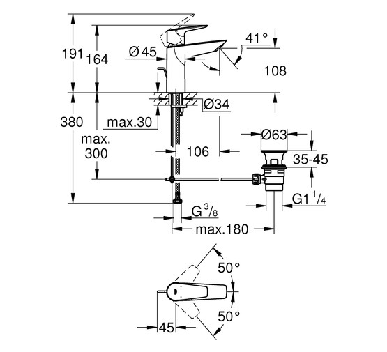 Смеситель для раковины Grohe BauEdge New 23758001 с д/к хром