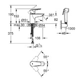 Смеситель для раковины Grohe BauEdge New 23757001 с гигиеническим душем хром