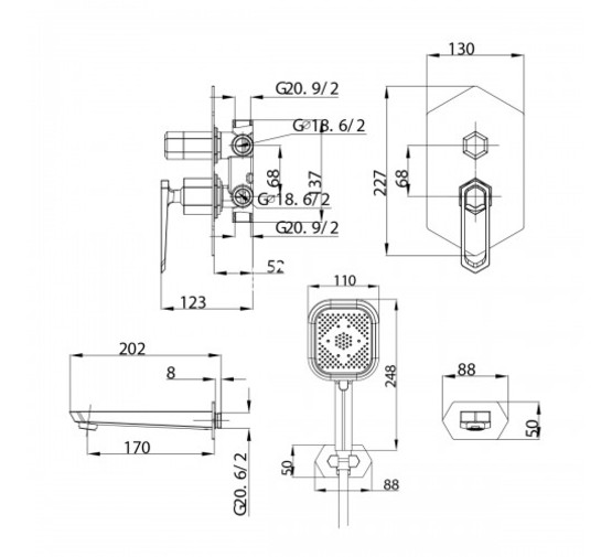 Душевая система Lemark Prizma LM3922C со смесителем хром