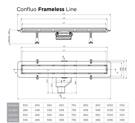 Водоотводящий желоб Pestan Confluo Frameless Line 450 Matte Black с решеткой черный матовый 